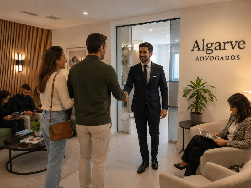 Um advogado recebe um casal no seu escritório no Algarve, enquanto outros clientes aguardam